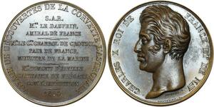 O5454 Rare Medaille Charles X corvette Astrolabe 1826 Baron Desnoyers SPL