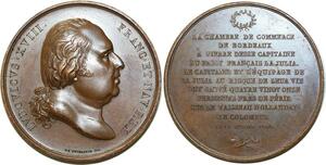 O5456 Rare Medaille Louis XVIII vaisseau hollandais colombus 1822 Desnoyers SUP