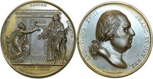 O5457 Rare Medaille Louis XVIII entrée Roi Andrieu 1814 Baron Desnoyers FDC