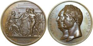 O5497 Rare Coffret Medal Louis XVIII Charles X Palais Bourse 1825 Desnoyers FDC