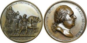 O5502 Rare Medaille Louis XVIII 2nd Entrée Roi Paris Puymaurin 1815 Desnoyers