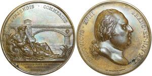 O5536 Rare Medaille Louis XVIII Pont Dordogne Andrieu 1820 Desnoyers SPL!!