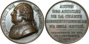 O5591 Medaille Louis XVIII royal french constitution 1816 Barre Desnoyers SPL