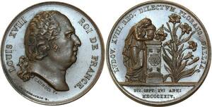 O5592 Rare Medaille Mort Louis XVIII Caunois 1824 Baron Desnoyers SPL