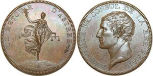 O5657 Rare Medaille Napoleon I Retour Astree Paix Amiens 1802 Desnoyers SPL