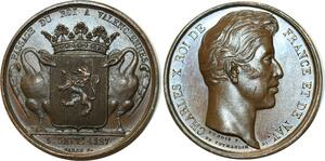 O5689 Jeton Charles X 1827 Roi Valenciennes de Puymaurin Baron Desnoyers SPL