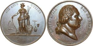 O5818 Rare Medaille Louis XVIII Aux Arts Utiles Gayrard Baron Desnoyers