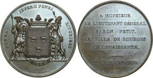 O5820 Rare Medaille Baron Petit Bourges 1837 Caffin Baron Desnoyers SUP