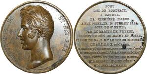 O5835 Rare Medaille Charles X Pont duc Bordeaux Saumur 1825 Baron Desnoyers SUP