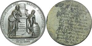 O5868 Rare Medaille Uniface Louis XVIII Chabrol Brevet Baron Desnoyers SPL