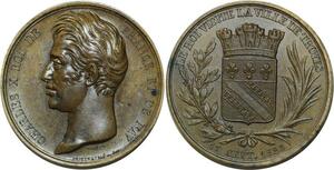 O5974 Medaille Charles X Roi Visite TroYes depaulis 1828 Baron Desnoyers SPL