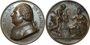 O5983 Rare Medaille Louis XVIII 1818 Barre Crédit Public Baron Desnoyers SUP