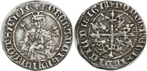 Q0155 Rare Italy Naples Carlin d'argent Robert d’Anjou 1339 Avignon ->