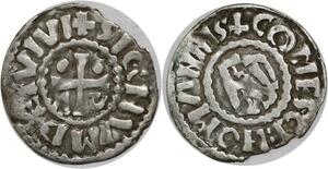 Q0158 France Maine Denier Herbert 1er 1015-1036 signvm dei vivi Argent