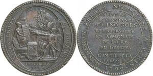 Q0378 Constitution 5 Sols Monneron serment an IV 1792 Birmingham Fr méd.