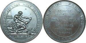 Q0379 Constitution 5 Sols Monneron Hercule 1792 An IV tr A Flan Bruni Proof UNC