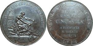 Q0380 Constitution 5 Sols Monneron Hercule 1792 An IV tr B Flan Bruni PCGS SP62