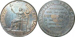 Constitution Monneron 2 sols Liberté An IV 1792 Paris SPL