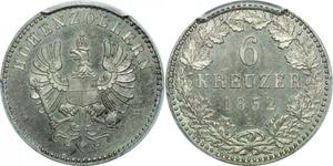 Q0406 Rare Germany Hohenzollern Prussia 6 Kreuzer 1851 PCGS PR65 Proof