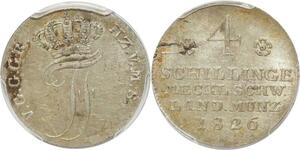 Q0408 Rare Germany Meckenbourg Schwerin 4 Schilling 1826 PCGS MS62