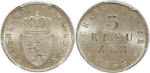 Q0416 Rare Finest Germany Hesse Darmstadt 3 Kreuzer 1834 PCGS MS66