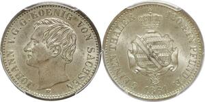 Q0417 Finest Germany Saxony Albertine 1/6 Thaler Johann V 1861 B PCGS MS64