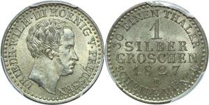 Q0419 Rare Germany Prussia Groschen Wilhelm III 1827 D Silver PCGS MS64