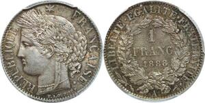 Q0422 Rare France 1 Franc Cérès 1888 A PCGS MS64