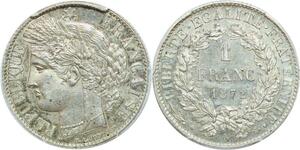 Q0423 Rare France 1 Franc Cérès 1872 A PCGS SPL