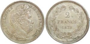 Q0428 Rare 2 Francs Louis Philippe I 1839 A Paris Argent PCGS SPL FDC