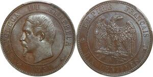 Q0429 Rarissime 10 centimes 1857 Napoléon III PCGS PR64 Flan bruni