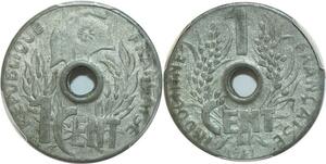 Q0430 Rare French Indochina 1 Centième 1941 Hanoï PCGS MS62