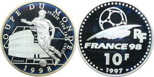 Q0450 France 10 Francs World Cup Football 1998 Italy Silver BE Proof >Offer