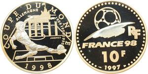 Q0455 France 10 Francs World Cup Football 1998 Germany Silver BE Proof
