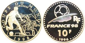 Q0456 France 10 Francs World Cup Football 1998 Uruguay Silver BE Proof
