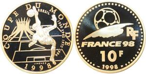 Q0457 France 10 Francs World Cup Football 1998 Brazil Silver BE Proof