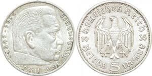 Q0497 Germany Berlin 5 Reichsmark Hinbenburg 1935 A Silver AU > Offer