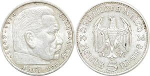 Q0498 Germany Berlin 5 Reichsmark Hinbenburg 1936 A Silver AU > Offer