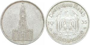 Q0501 Germany Berlin 5 Reichsmark Potsdam Garrison Church 1935 A Silver