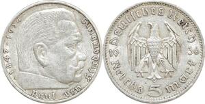 Q0502 Germany Berlin 5 Reichsmark Hinbenburg 1936 A Silver AU > Offer