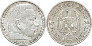 Q0503 Germany Berlin 5 Reichsmark Hinbenburg 1936 A Silver AU > Offer