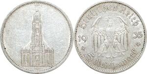 Q0507 Germany Berlin 5 Reichsmark Potsdam Garrison Church 1935 A Silver