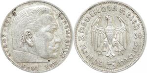 Q0508 Germany Hamburg 5 Reichsmark Hinbenburg 1936 J Silver > Make Offer