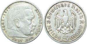 Q0514 Germany Sachsen 5 Reichsmark Hinbenburg 1936 E Silver > Make Offer
