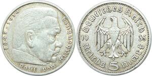 Q0517 Germany Berlin 5 Reichsmark Hinbenburg 1935 A Silver > Make Offer