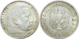 Q0518 Germany Berlin 5 Reichsmark Hinbenburg 1936 A Silver > Make Offer