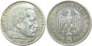 Q0520 Germany Berlin 5 Reichsmark Hinbenburg 1936 A Silver > Make Offer