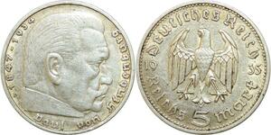 Q0526 Germany Bayern 5 Reichsmark Hinbenburg 1935 D Silver > Make Offer