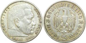 Q0527 Germany Berlin 5 Reichsmark Hinbenburg 1936 A Silver > Make Offer