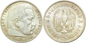Q0530 Germany Wurttemberg 5 Reichsmark Hinbenburg 1936 F Silver > Make Offer